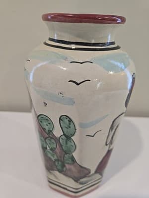 Mexican Hand Painted Girl Woman Cactus Vase Signed Pinal H. Mexico - Thumbnail 4