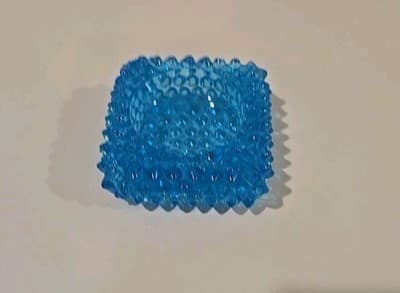 Vintage Fenton Square Hobnail Aqua Blue Square Trinket Dish Candle Holder 3” - Thumbnail 2