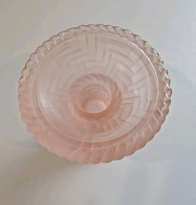 Vintage Pink Frosted Candleholder Set of 2 - Unusual Pattern - Unmarked - Thumbnail 3