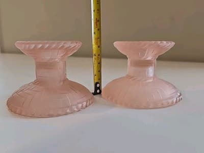 Vintage Pink Frosted Candleholder Set of 2 - Unusual Pattern - Unmarked - Thumbnail 12