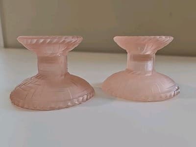 Vintage Pink Frosted Candleholder Set of 2 - Unusual Pattern - Unmarked - Thumbnail 13