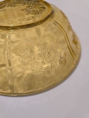 VTG Federal Glass Sharon Cabbage Rose Yellow Amber Salad Serving Bowl 10.25” - Thumbnail 7