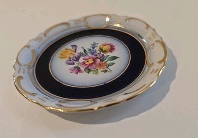 Germany Porzellanfabrik Martinroda Trinket Dish Plate Gold Gilt PM Crown Import - Thumbnail 3