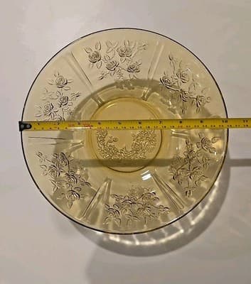 VTG Federal Glass Sharon Cabbage Rose Yellow Amber Salad Serving Bowl 10.25” - Thumbnail 3