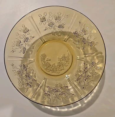 VTG Federal Glass Sharon Cabbage Rose Yellow Amber Salad Serving Bowl 10.25” - Thumbnail 2