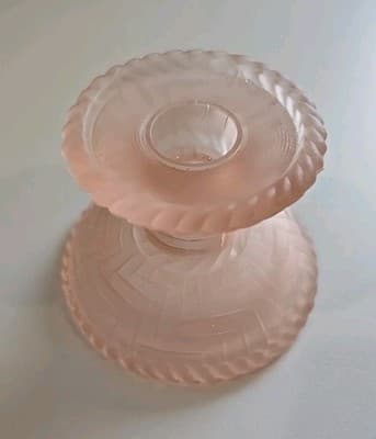 Vintage Pink Frosted Candleholder Set of 2 - Unusual Pattern - Unmarked - Thumbnail 5