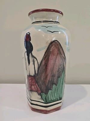 Mexican Hand Painted Girl Woman Cactus Vase Signed Pinal H. Mexico - Thumbnail 2