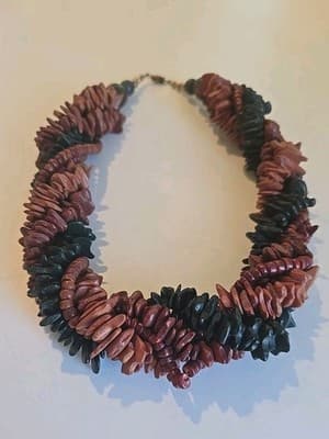 Natural Twisted Stone Chip Brown Black Necklace 19 Inches Barrel Clasp - Thumbnail 3