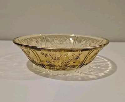VTG Federal Glass Sharon Cabbage Rose Yellow Amber Salad Serving Bowl 10.25”