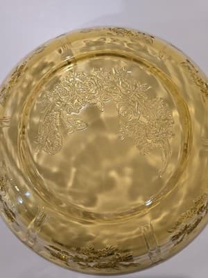 VTG Federal Glass Sharon Cabbage Rose Yellow Amber Salad Serving Bowl 10.25” - Thumbnail 6