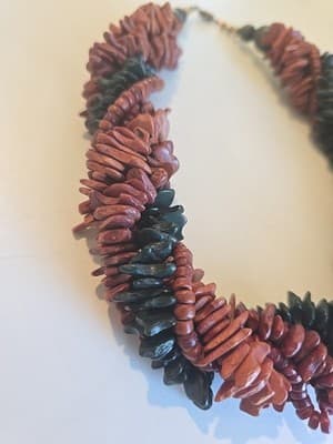 Natural Twisted Stone Chip Brown Black Necklace 19 Inches Barrel Clasp - Thumbnail 4