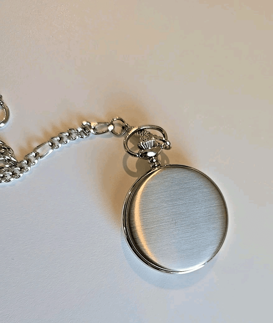 VTG Danbury Pocket Watch "Dad" Silver Quartz Japan with Original Box - Thumbnail 4