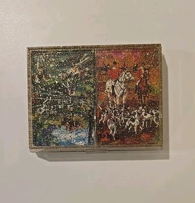 Vintage Dual Deck Trump Brand Playing Cards Hunting Party Hounds Plastic Case - Thumbnail 2