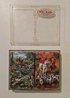 Vintage Dual Deck Trump Brand Playing Cards Hunting Party Hounds Plastic Case