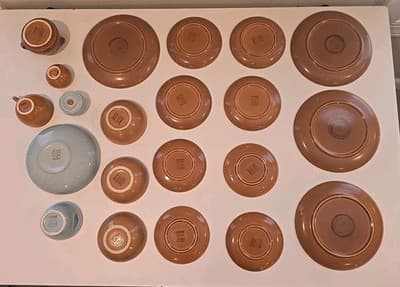 Vintage Russell Wright Iroquois Casual Tan Blue Dish Plates Bowls Cups 23pcs - Thumbnail 8
