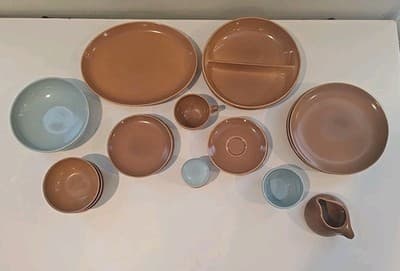 Vintage Russell Wright Iroquois Casual Tan Blue Dish Plates Bowls Cups 23pcs - Thumbnail 3