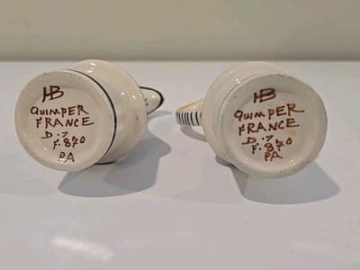 HB Quimper Oil Vinegar Cruet Set w/ Stand Blue Breton Man Lady France READ - Thumbnail 12