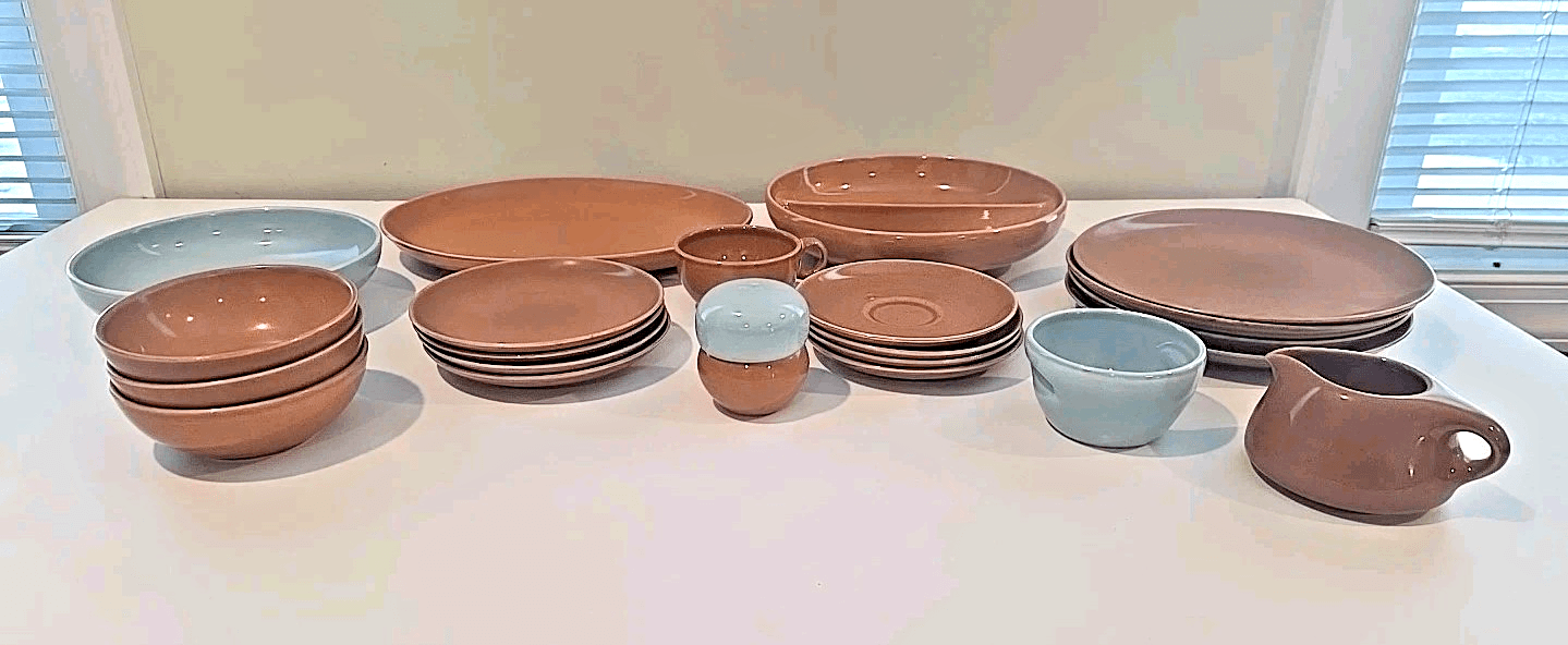 Vintage Russell Wright Iroquois Casual Tan Blue Dish Plates Bowls Cups 23pcs - Thumbnail 2