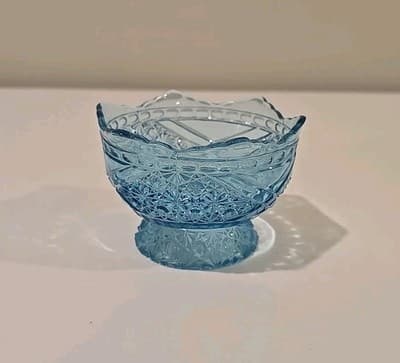 EAPG Glass Bowl Blue With Daisy And Button Crossbar Pattern