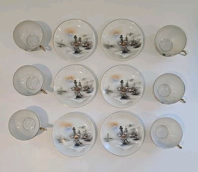 Lithophane Hayasi Kutani Fine Bone China Tea Cup And Saucer Hand Painted 21pcs - Thumbnail 14