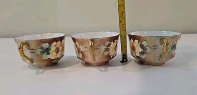Antique Limoges France Porcelain Floral Set of 3 Tea Cups - Thumbnail 5