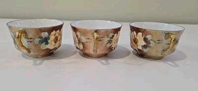 Antique Limoges France Porcelain Floral Set of 3 Tea Cups - Thumbnail 4