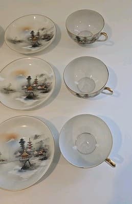 Lithophane Hayasi Kutani Fine Bone China Tea Cup And Saucer Hand Painted 21pcs - Thumbnail 16