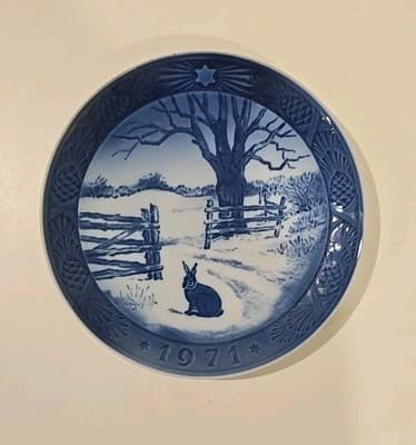 Hare In Winter Royal Copenhagen Denmark 1971 Blue Rabbit Christmas Plate