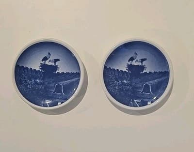 Vintage Denmark Royal Copenhagen Mini Plates Storkerede+ Set Of 2