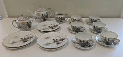 Lithophane Hayasi Kutani Fine Bone China Tea Cup And Saucer Hand Painted 21pcs