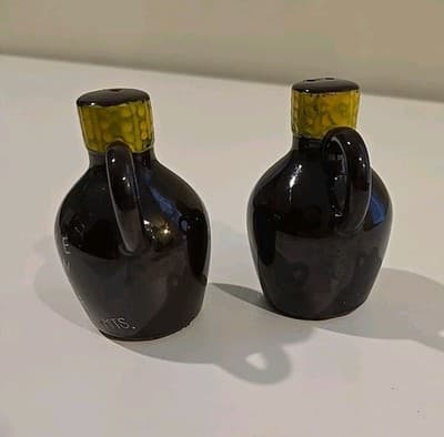 Vintage Little Brown Jug Salt and Pepper Set Shakers Handled Ceramic Pottery - Thumbnail 5