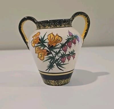 Small 4.5" Tall Henriot Quimper Double Handled Vase Signed - Thumbnail 4