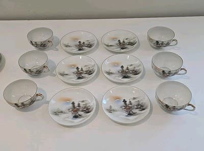 Lithophane Hayasi Kutani Fine Bone China Tea Cup And Saucer Hand Painted 21pcs - Thumbnail 15