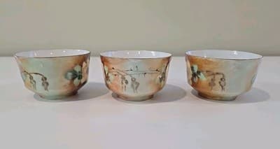 Antique Limoges France Porcelain Floral Set of 3 Tea Cups - Thumbnail 3