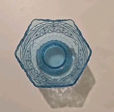 EAPG Glass Bowl Blue With Daisy And Button Crossbar Pattern - Thumbnail 5