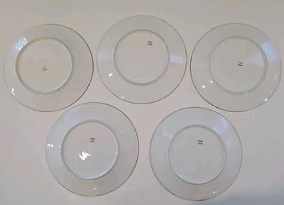 Antique UC Limoges 9.25" Plates Flowers Green Gold Edges Set of 5 - Thumbnail 6