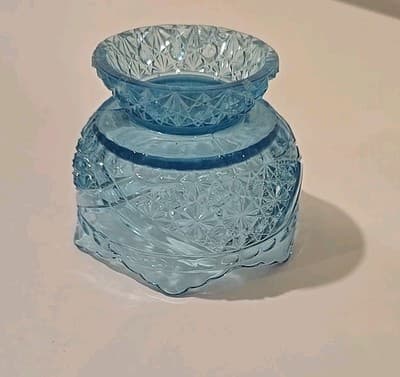 EAPG Glass Bowl Blue With Daisy And Button Crossbar Pattern - Thumbnail 7