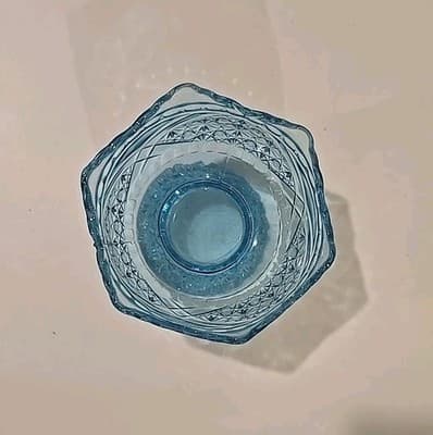 EAPG Glass Bowl Blue With Daisy And Button Crossbar Pattern - Thumbnail 2