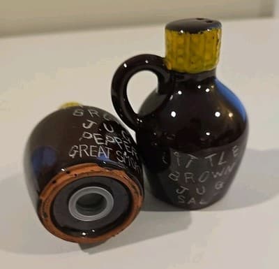 Vintage Little Brown Jug Salt and Pepper Set Shakers Handled Ceramic Pottery - Thumbnail 7