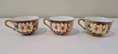 Antique Limoges France Porcelain Floral Set of 3 Tea Cups - Thumbnail 2