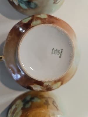 Antique Limoges France Porcelain Floral Set of 3 Tea Cups - Thumbnail 9
