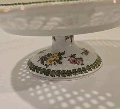 Vintage Victoria Austria Porcelain Reticulated Pedestal Compote Bowl Birds - Thumbnail 8