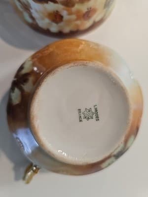 Antique Limoges France Porcelain Floral Set of 3 Tea Cups - Thumbnail 8