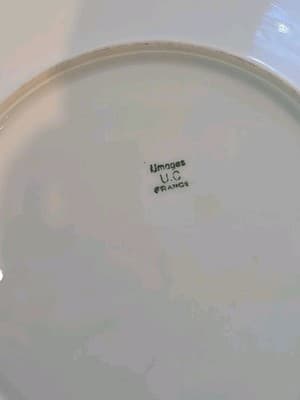 Antique UC Limoges 9.25" Plates Flowers Green Gold Edges Set of 5 - Thumbnail 8