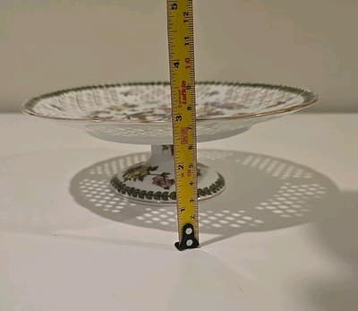 Vintage Victoria Austria Porcelain Reticulated Pedestal Compote Bowl Birds - Thumbnail 2