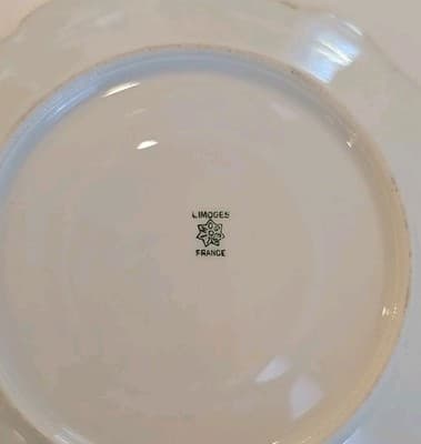 Antique UC Limoges Saucer Plates 6" Flowers Green Gold Edges Set of 5 - Thumbnail 5
