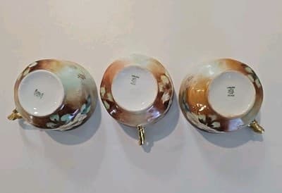 Antique Limoges France Porcelain Floral Set of 3 Tea Cups - Thumbnail 7