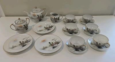 Lithophane Hayasi Kutani Fine Bone China Tea Cup And Saucer Hand Painted 21pcs - Thumbnail 3