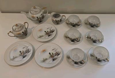 Lithophane Hayasi Kutani Fine Bone China Tea Cup And Saucer Hand Painted 21pcs - Thumbnail 4