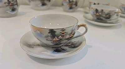 Lithophane Hayasi Kutani Fine Bone China Tea Cup And Saucer Hand Painted 21pcs - Thumbnail 5
